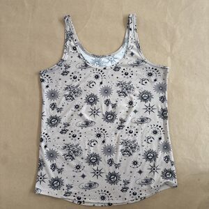 Women’s No Boundaries Large Tan And Black Tank Top Moon Space Tattoo Celestial